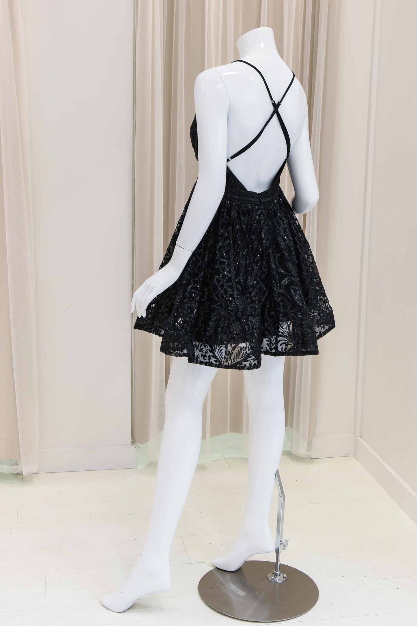 Aliah Marie Glitter Fit and Flare Dress in Black
