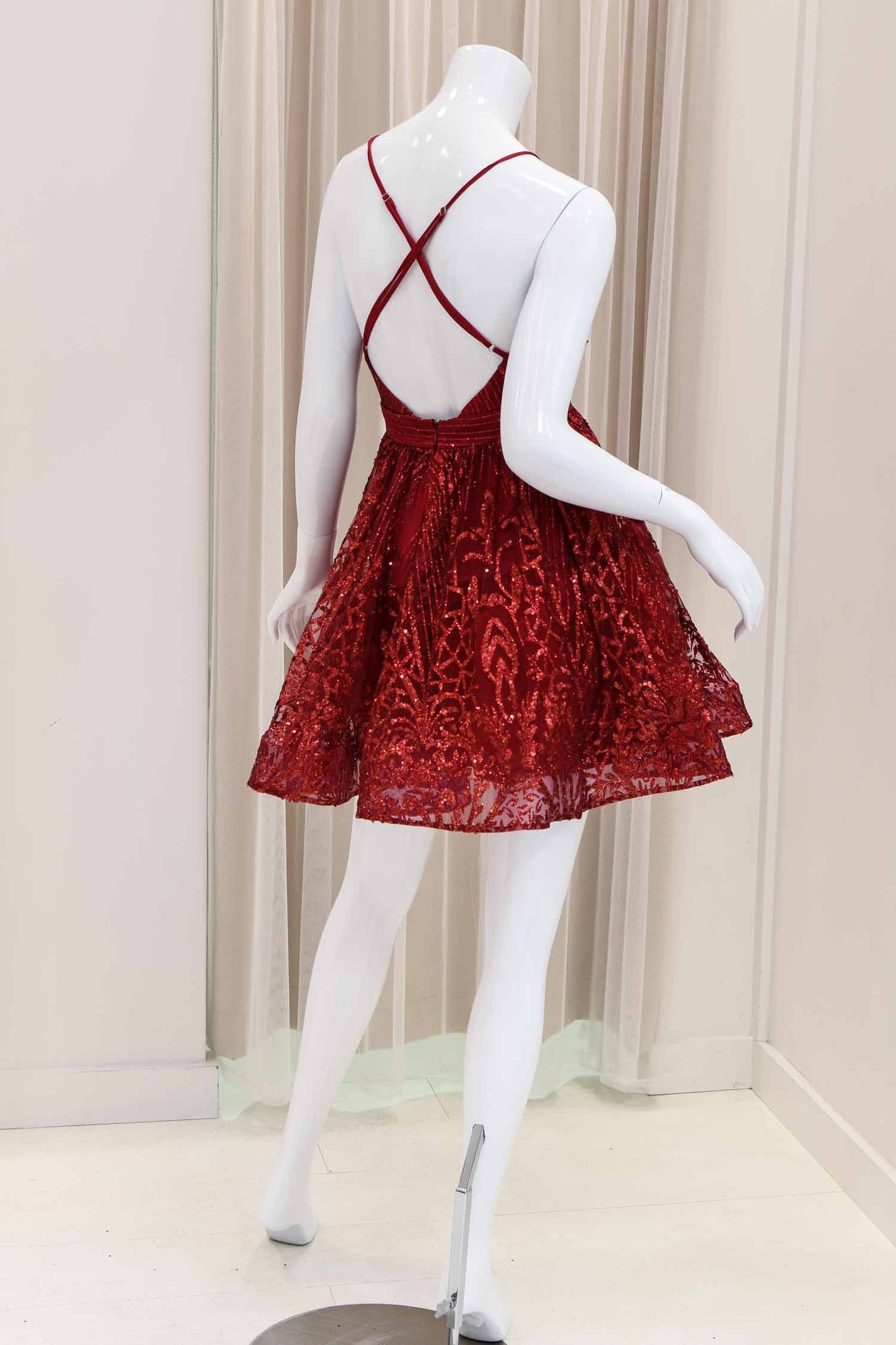 Aliah Marie Glitter Fit and Flare Dress in Burgundy