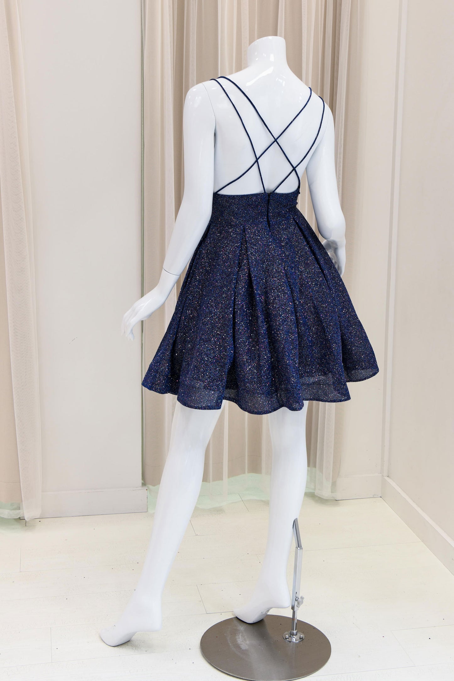 Amy Glitter Fit and Flare Dress in Navy Blue