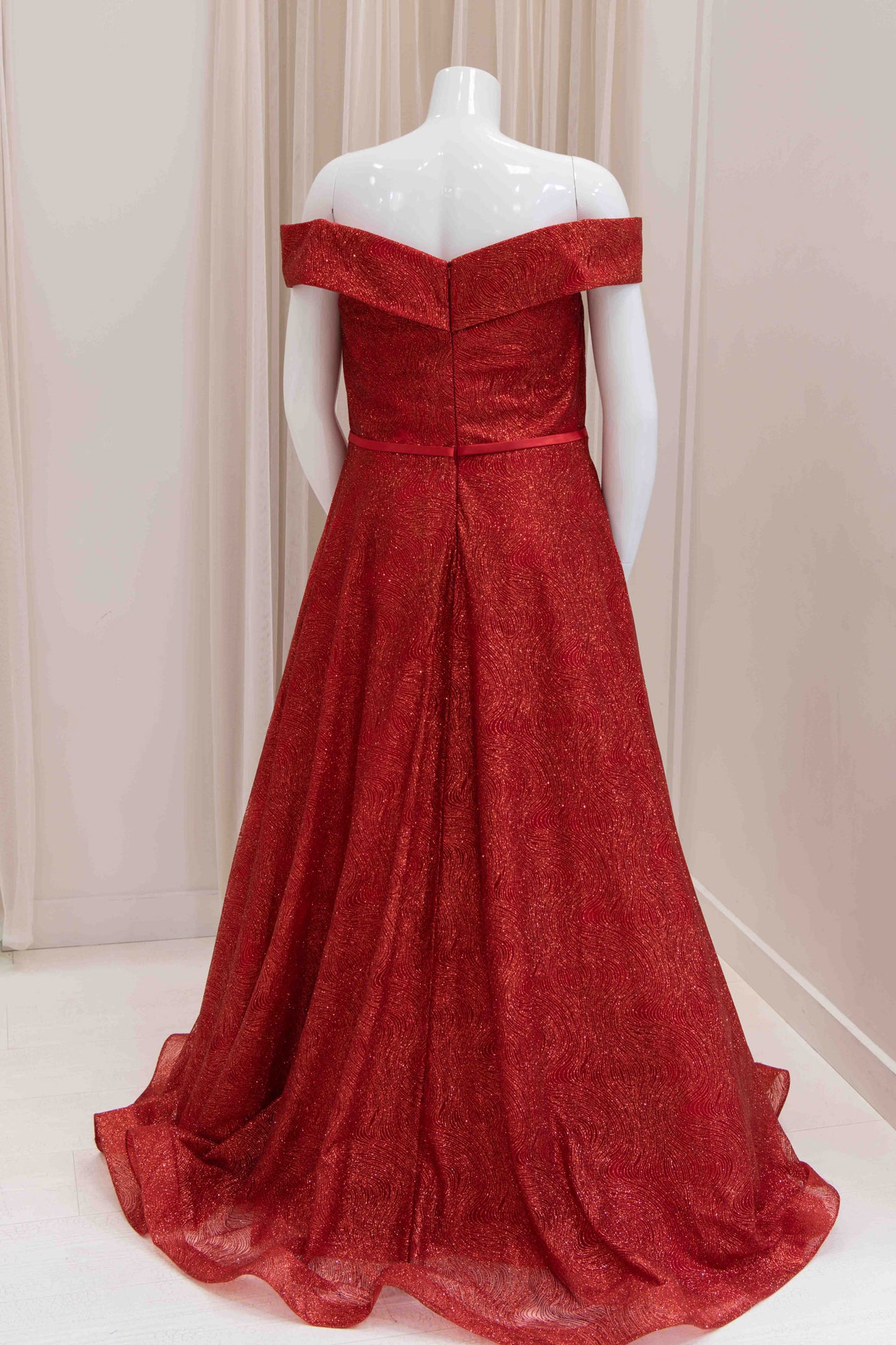 Annamarie Off Shoulder Glitter Ball Gown in Red