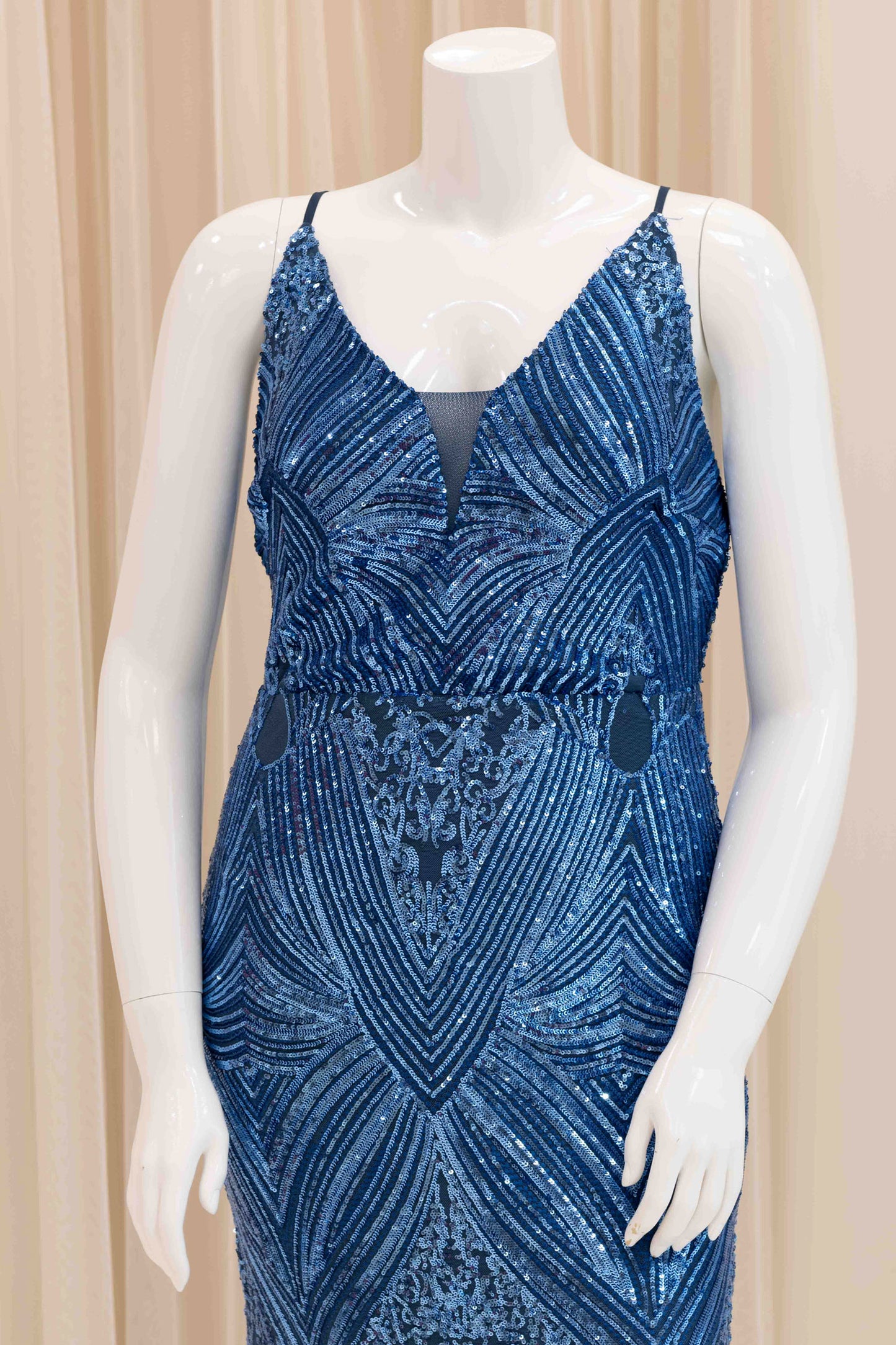 Athena Sequin Evening Dress in Slate Blue
