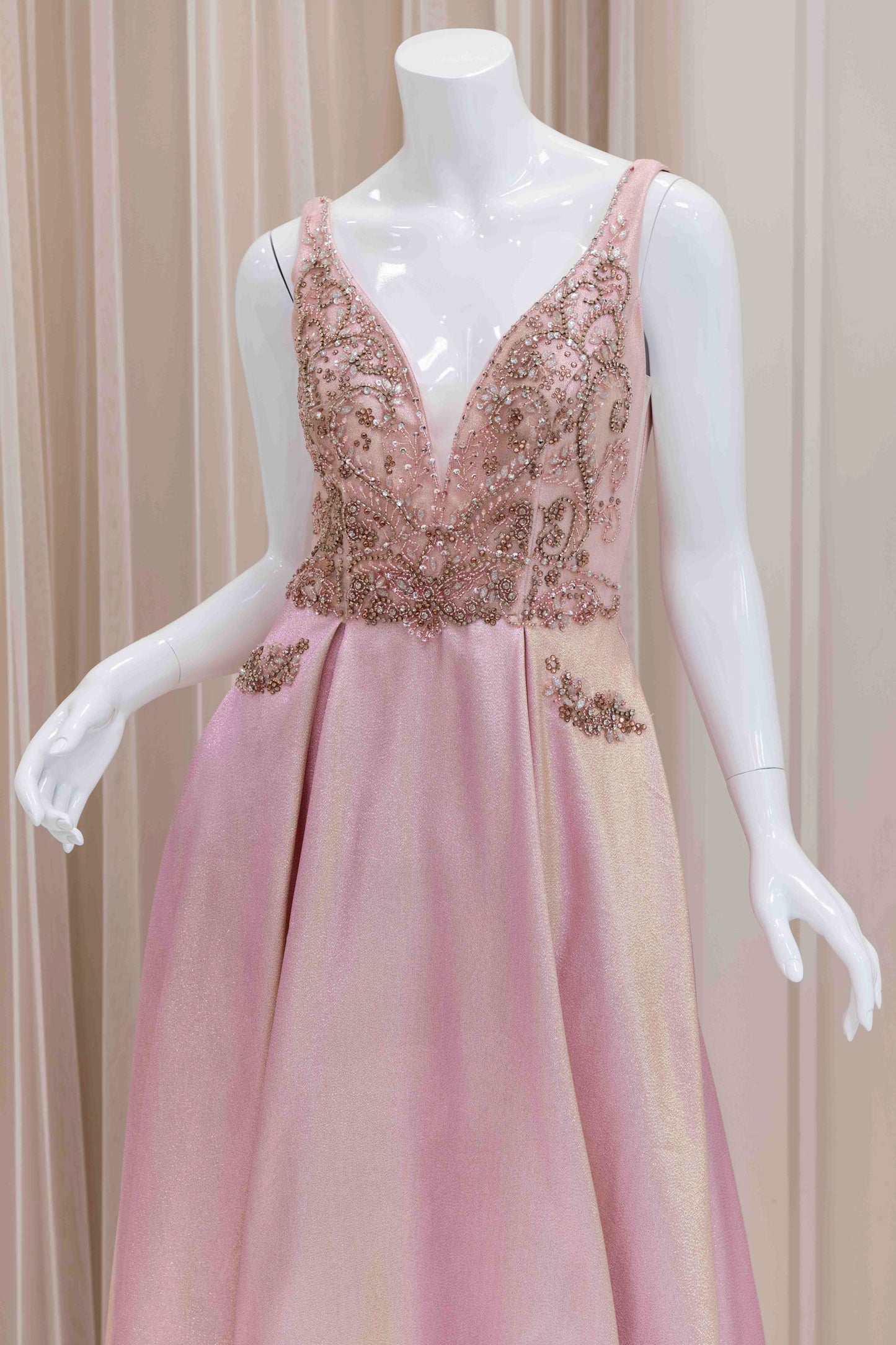 Aviana Beaded Bodice Evening Gown in Blush