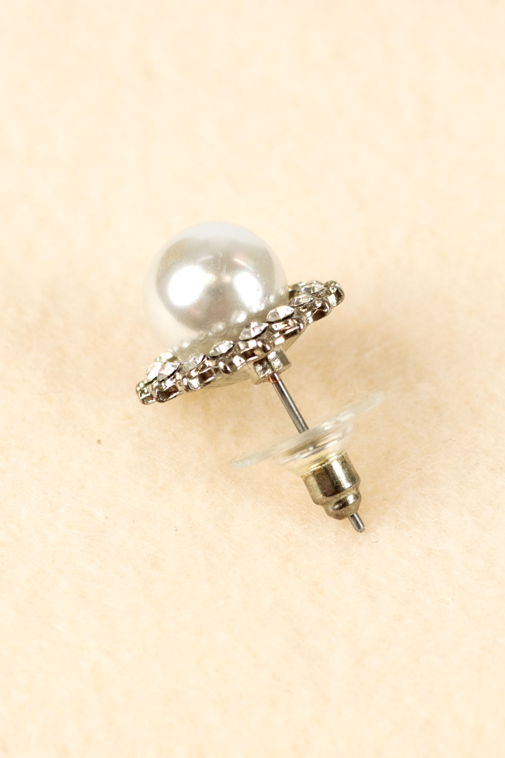 Crystal Framed Pearl Stud Silver Earrings