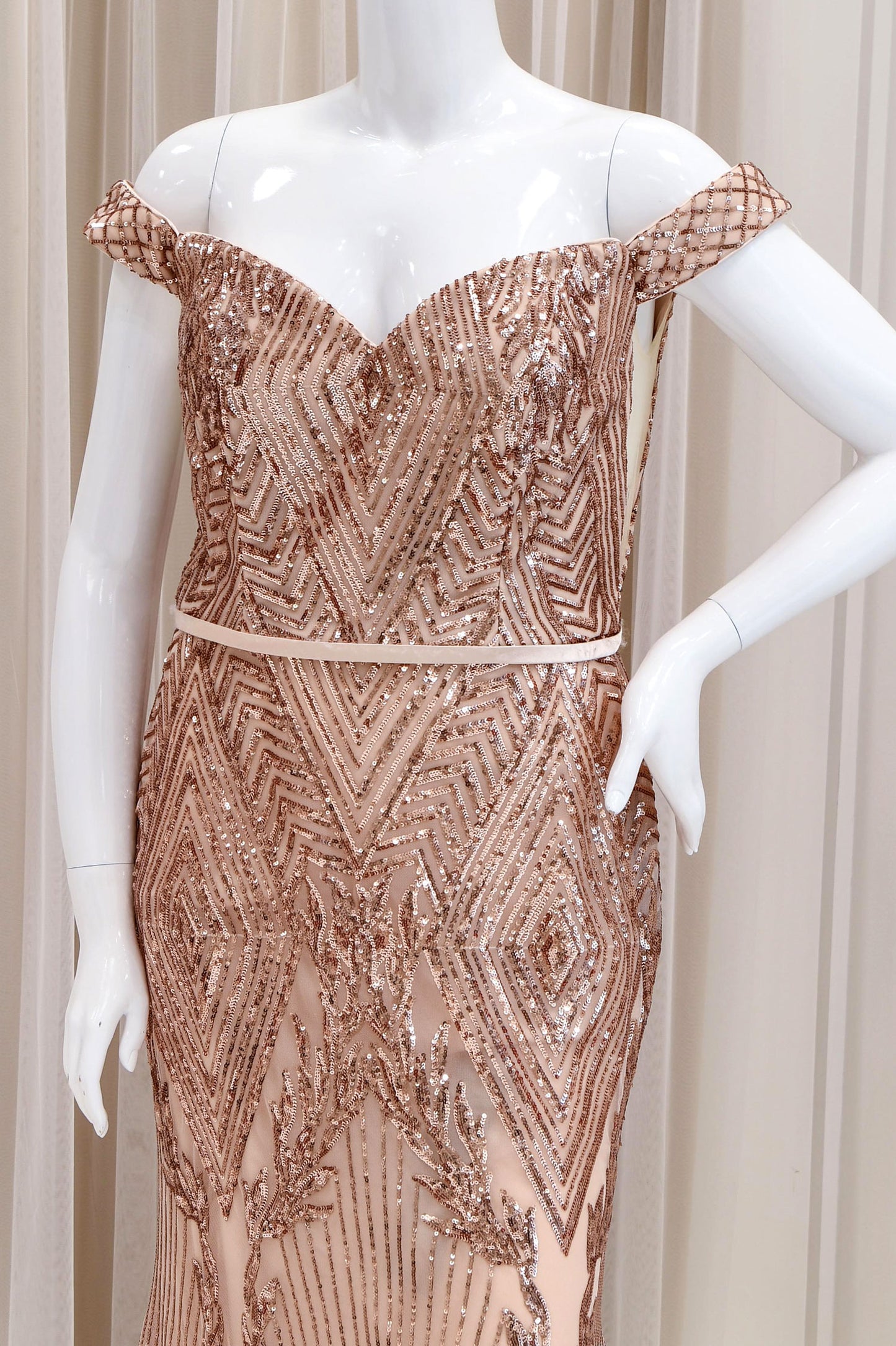 Calissa Sequin Evening Gown in Rose Gold