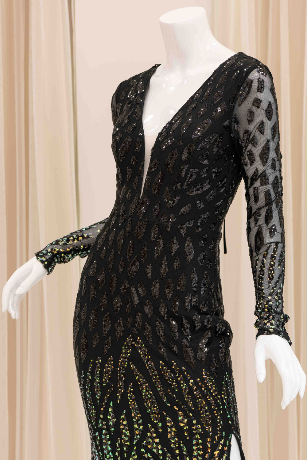 Constance Ombre Sequin Evening Gown in Black