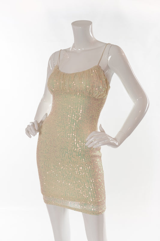 Teriann Sequin Mini Dress in Iridescent White