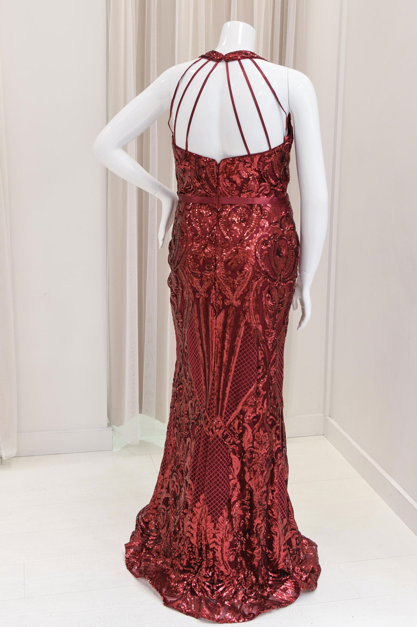 Dalenna Sequin Evening Gown in Burgundy