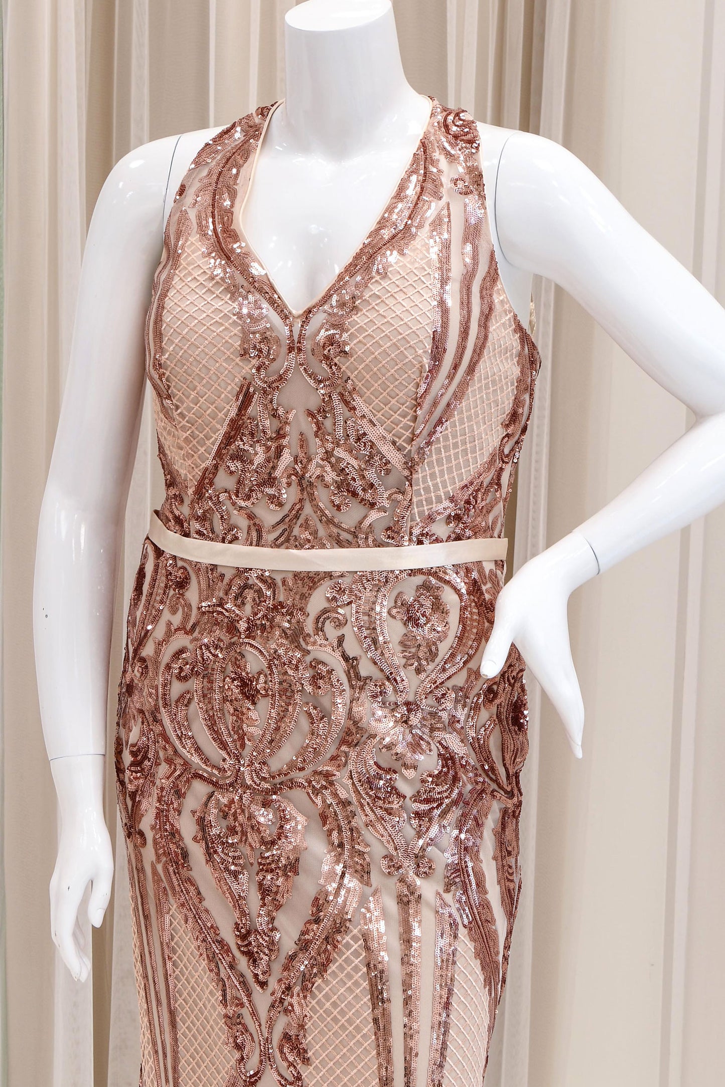 Dalenna Sequin Evening Gown in Rose Gold