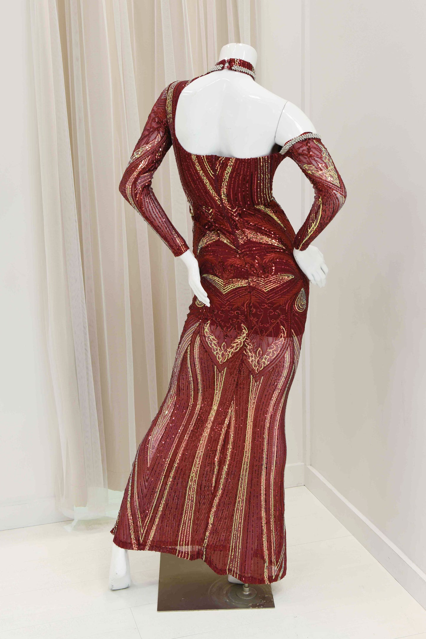 Daneira Sequin Evening Gown in Burgundy