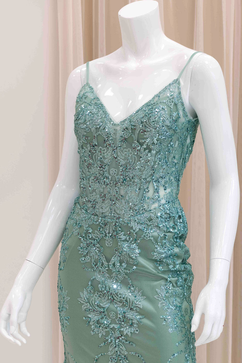 Darleena Glitter Evening Gown in Sage Green