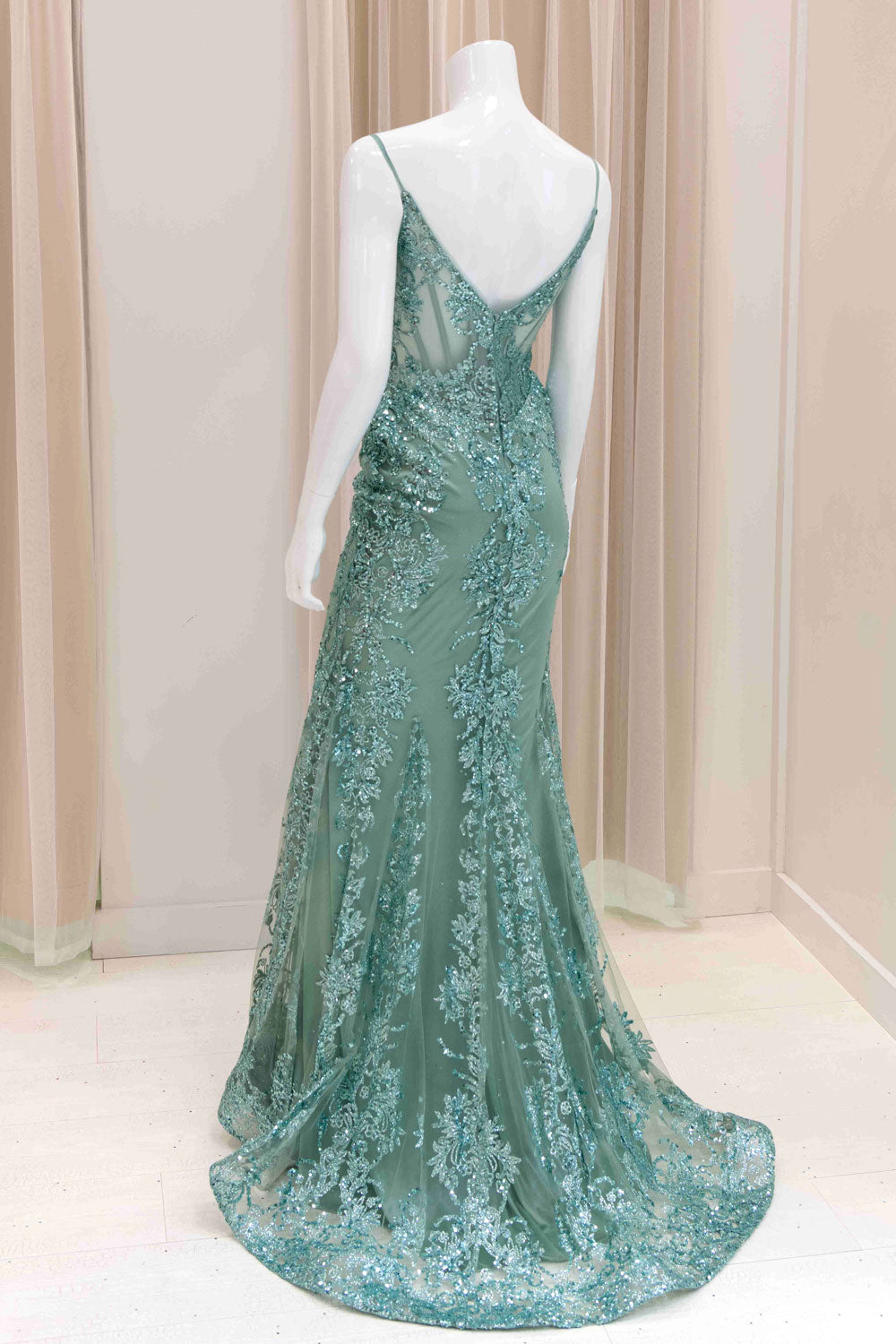 Darleena Glitter Evening Gown in Sage Green