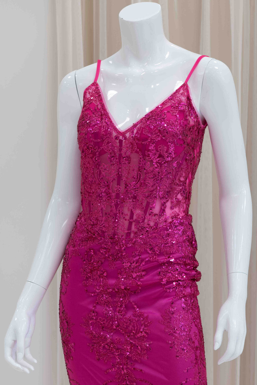 Darleena Glitter Evening Gown in Hot Pink