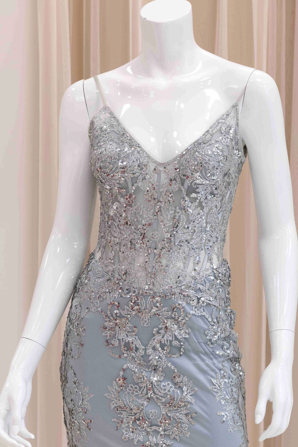 Darleena Glitter Evening Gown in Silver