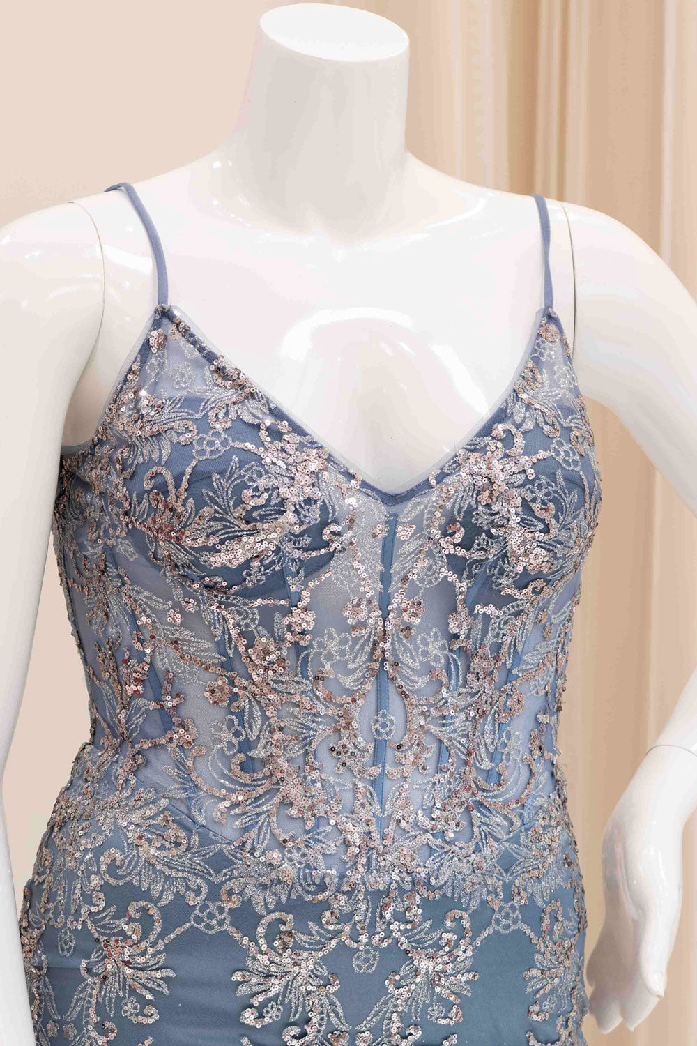 Darleena Glitter Evening Gown in Slate Blue