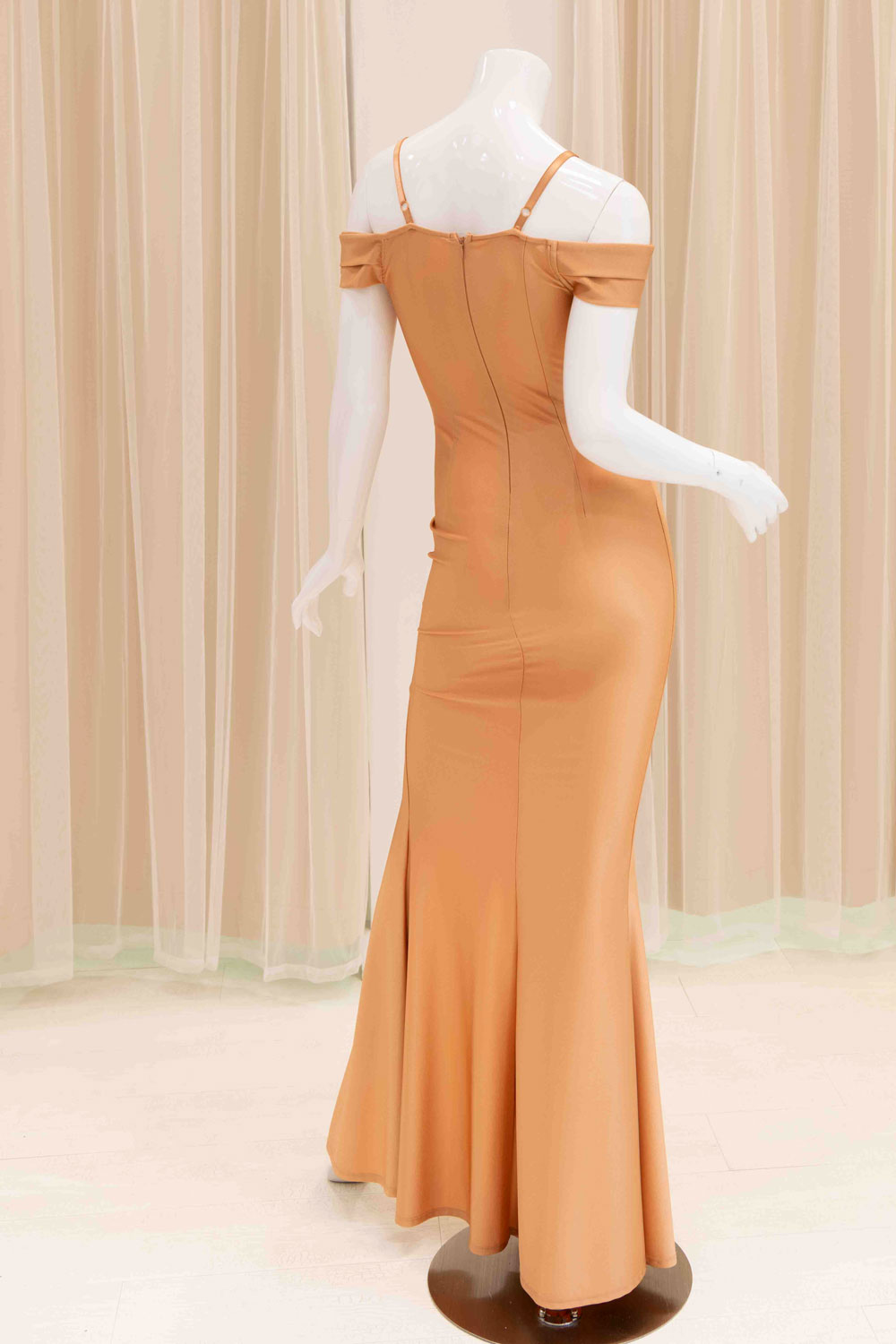 Daylinn Off Shoulder Evening Dress in Nude