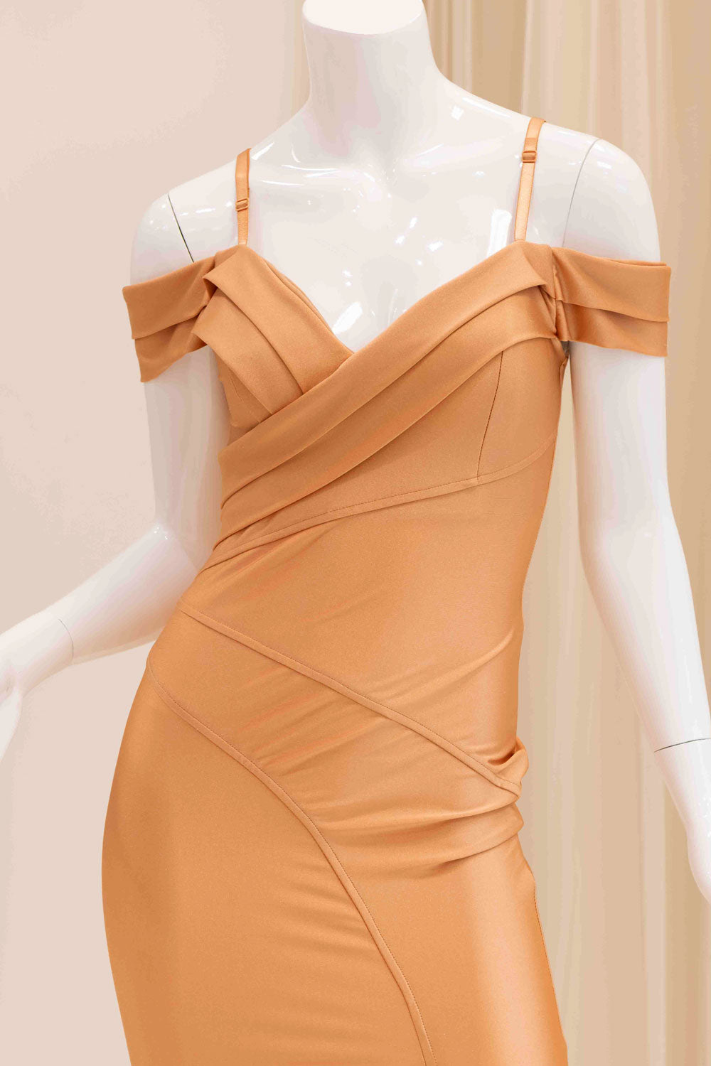 Daylinn Off Shoulder Evening Dress in Nude