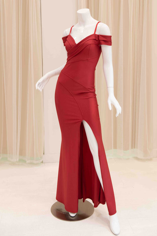 Daylinn Off Shoulder Evening Dress in Classic Red