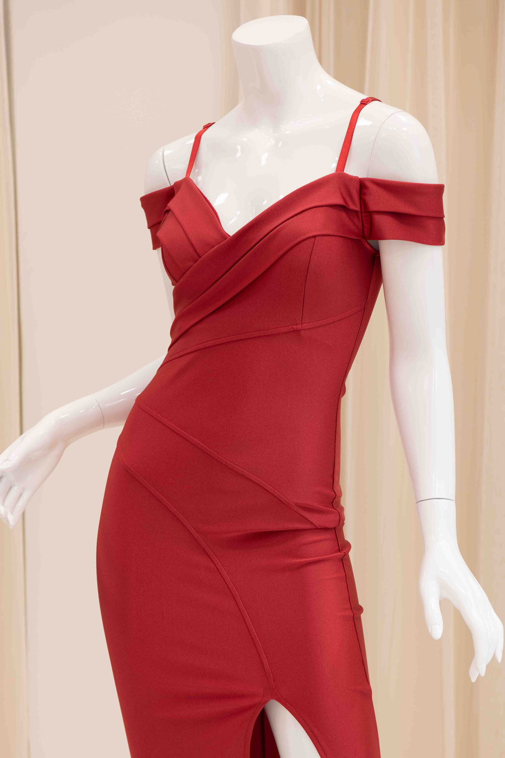 Daylinn Off Shoulder Evening Dress in Classic Red