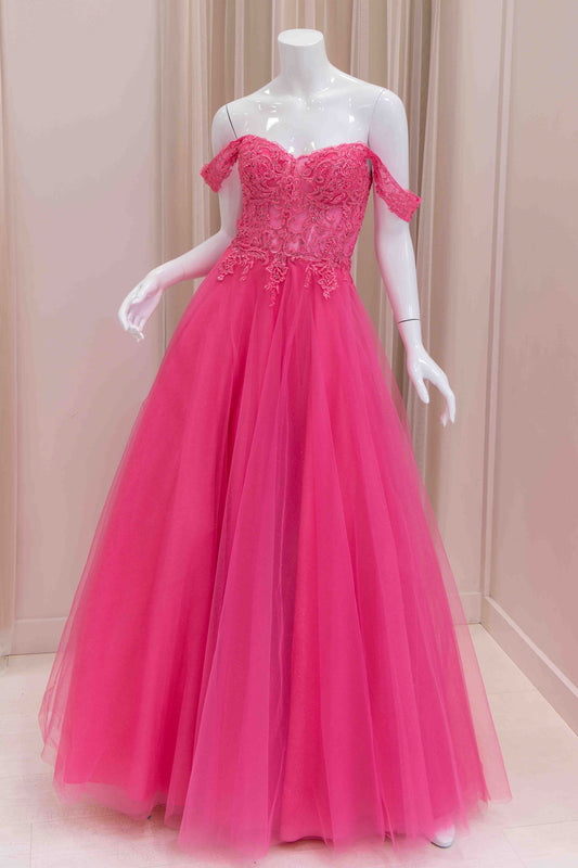 Dinara Off Shoulder Ball Gown in Hot Pink