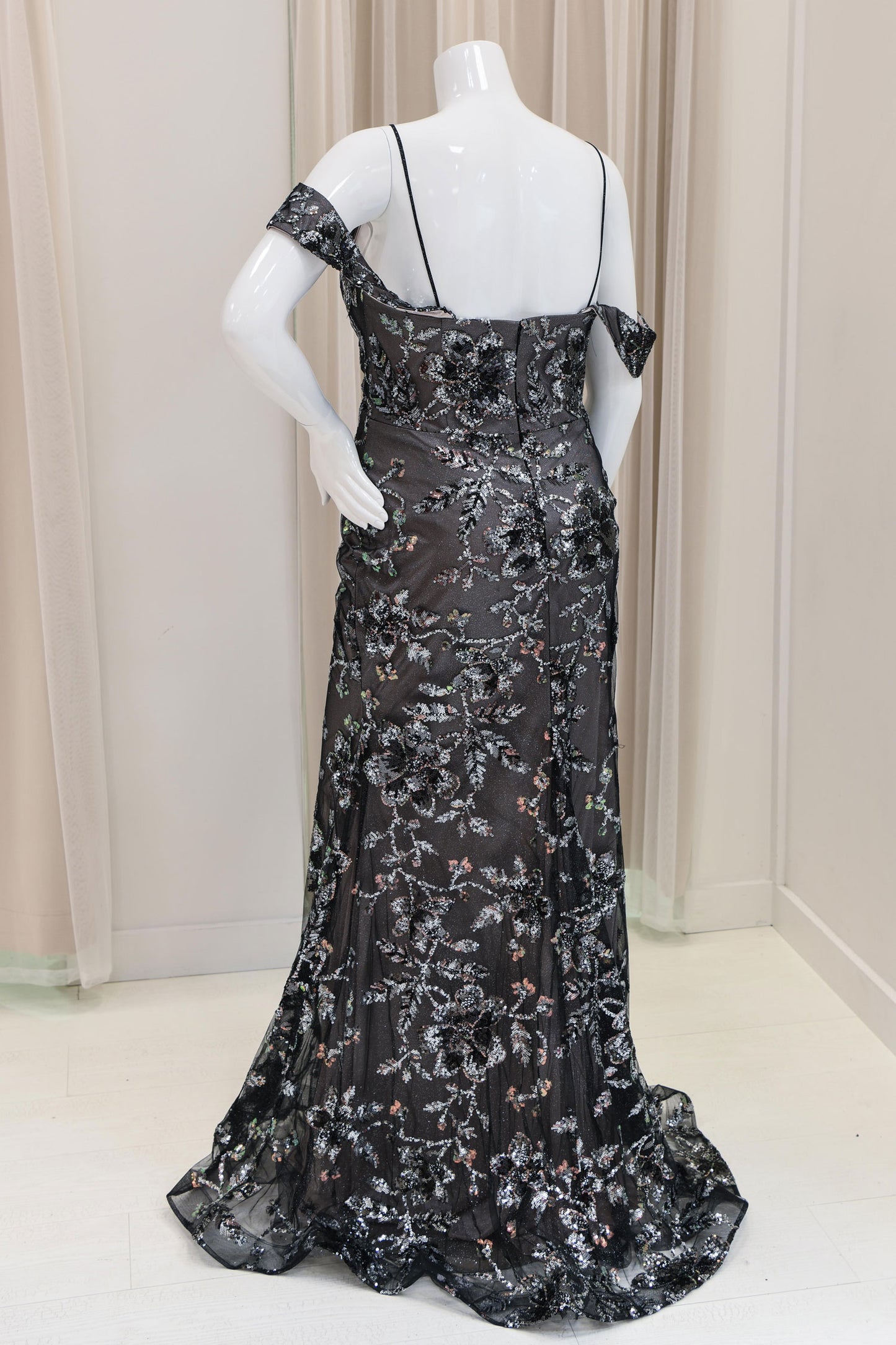 Dominique Sequin Evening Gown in Charcoal