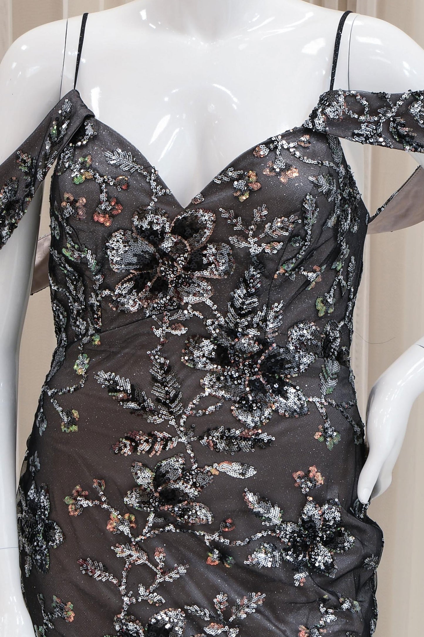 Dominique Sequin Evening Gown in Charcoal