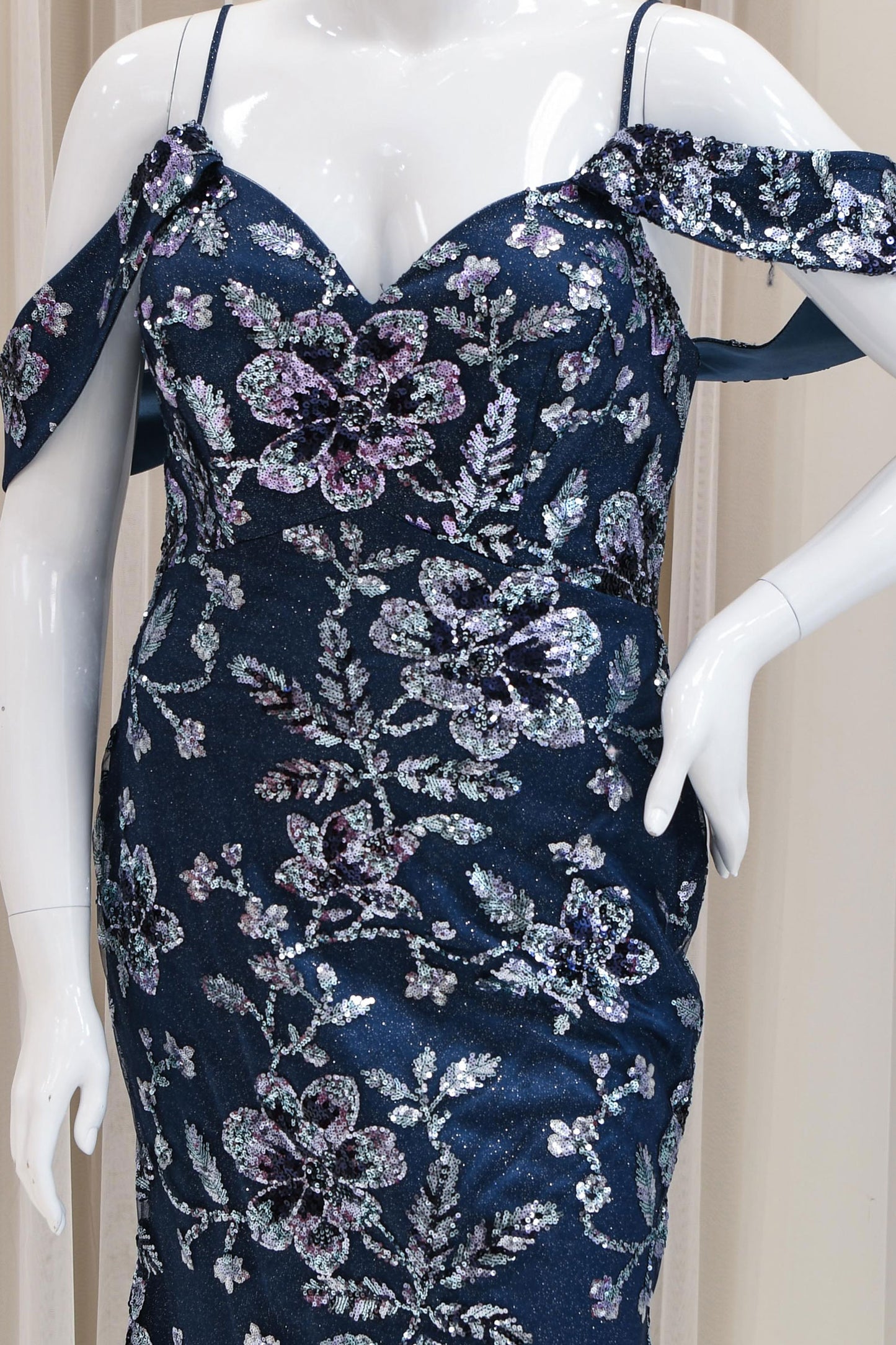 Dominique Sequin Evening Gown in Navy Blue