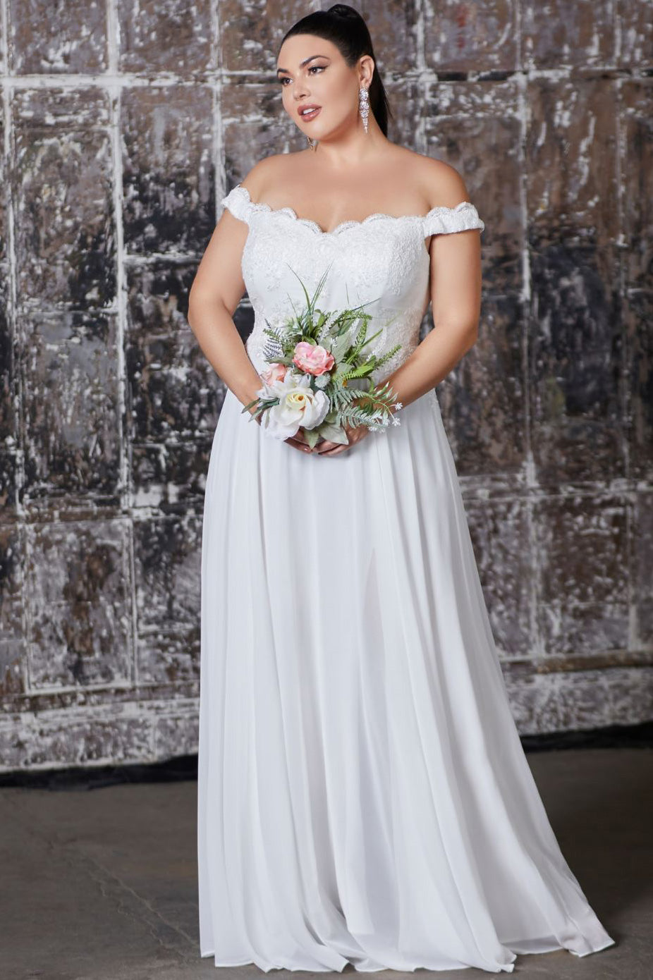 Joanna Off Shoulder Chiffon Wedding Gown in White