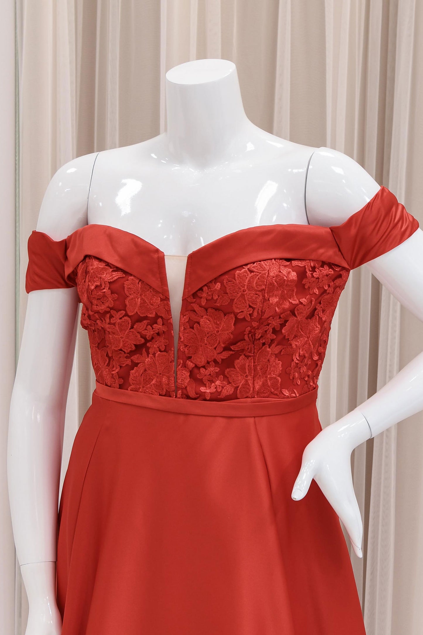 Eugenia Lace Bodice Evening Gown in Red