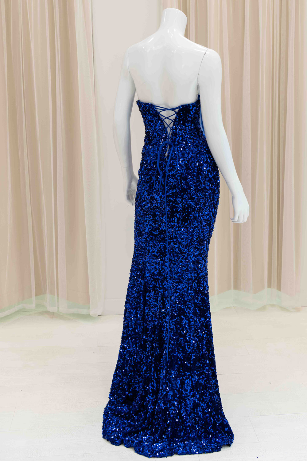 Francey Strapless Sequin Evening Gown in Royal Blue