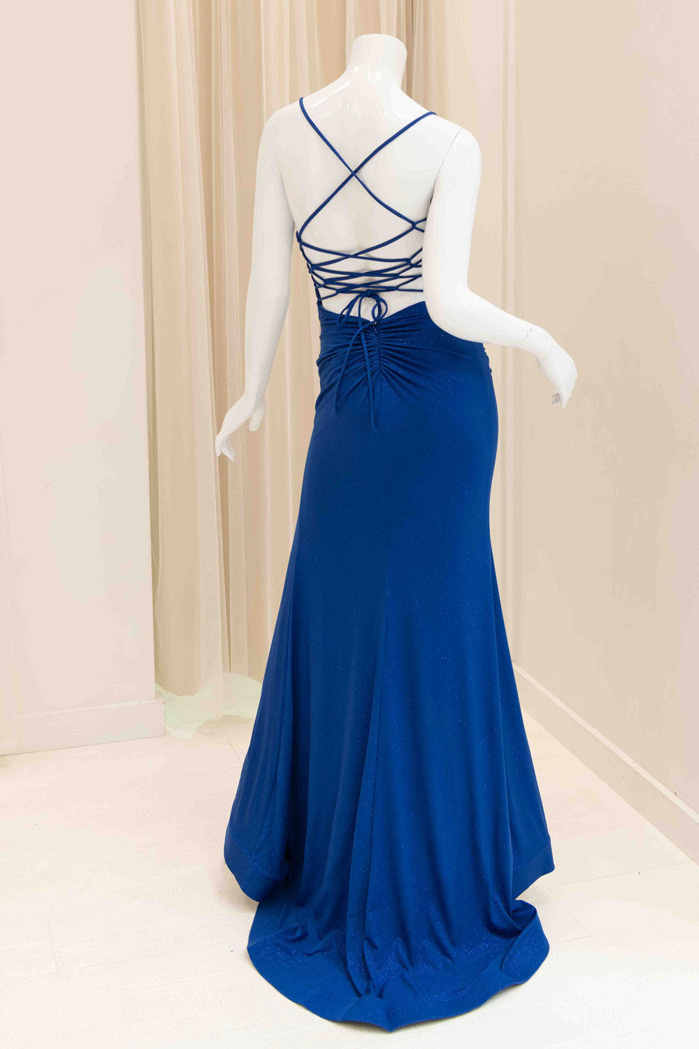 Geneva V-Neck Glitter Evening Dress in Royal Blue