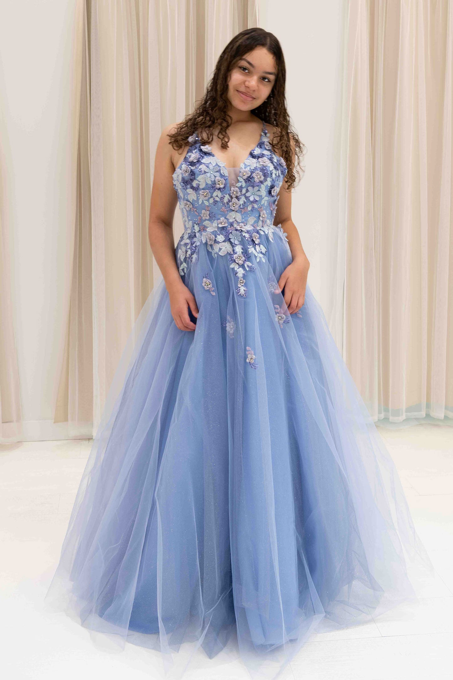Gracelyn Applique Ball Gown in Slate Blue
