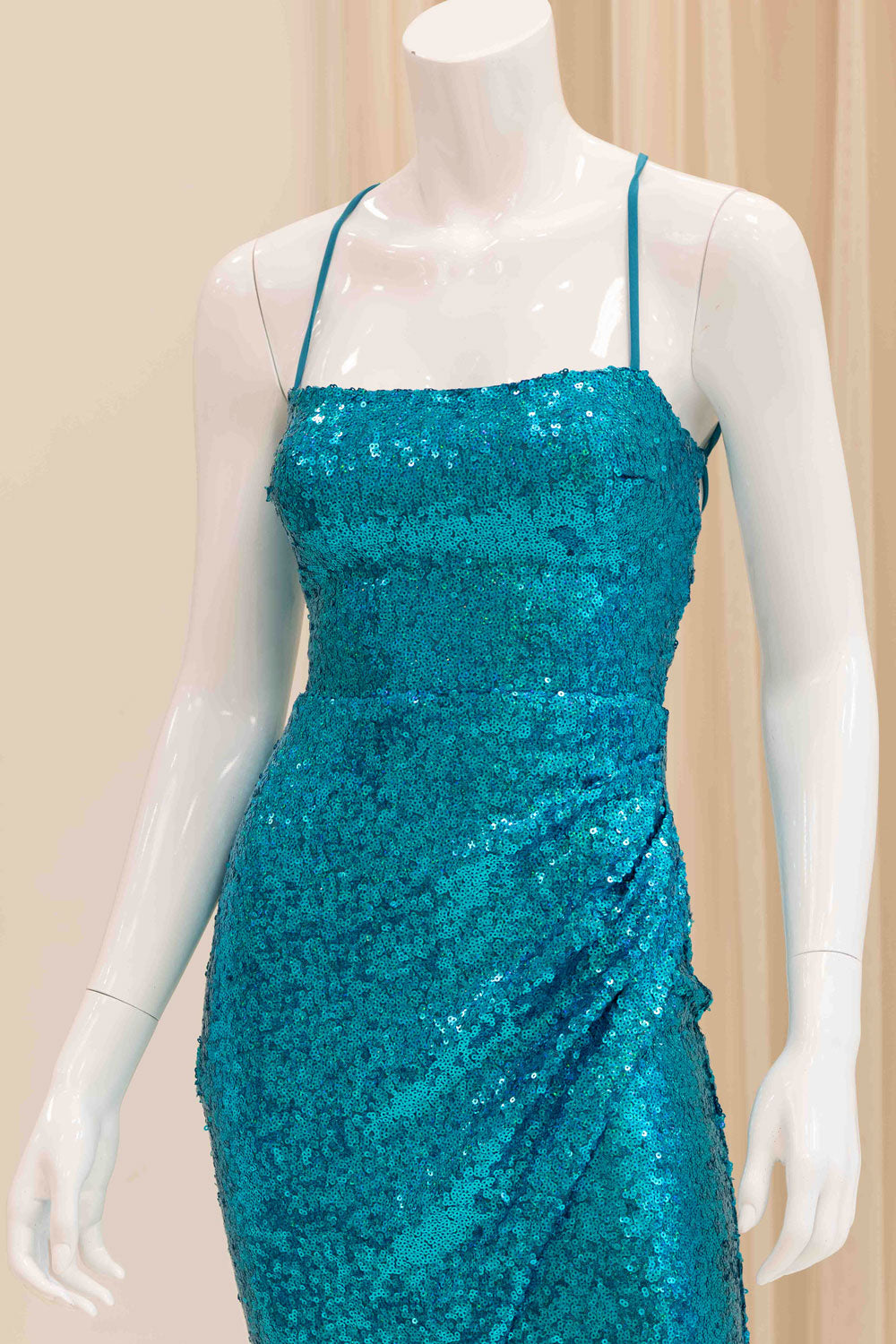 Iris Sequin Evening Gown in Aqua Blue