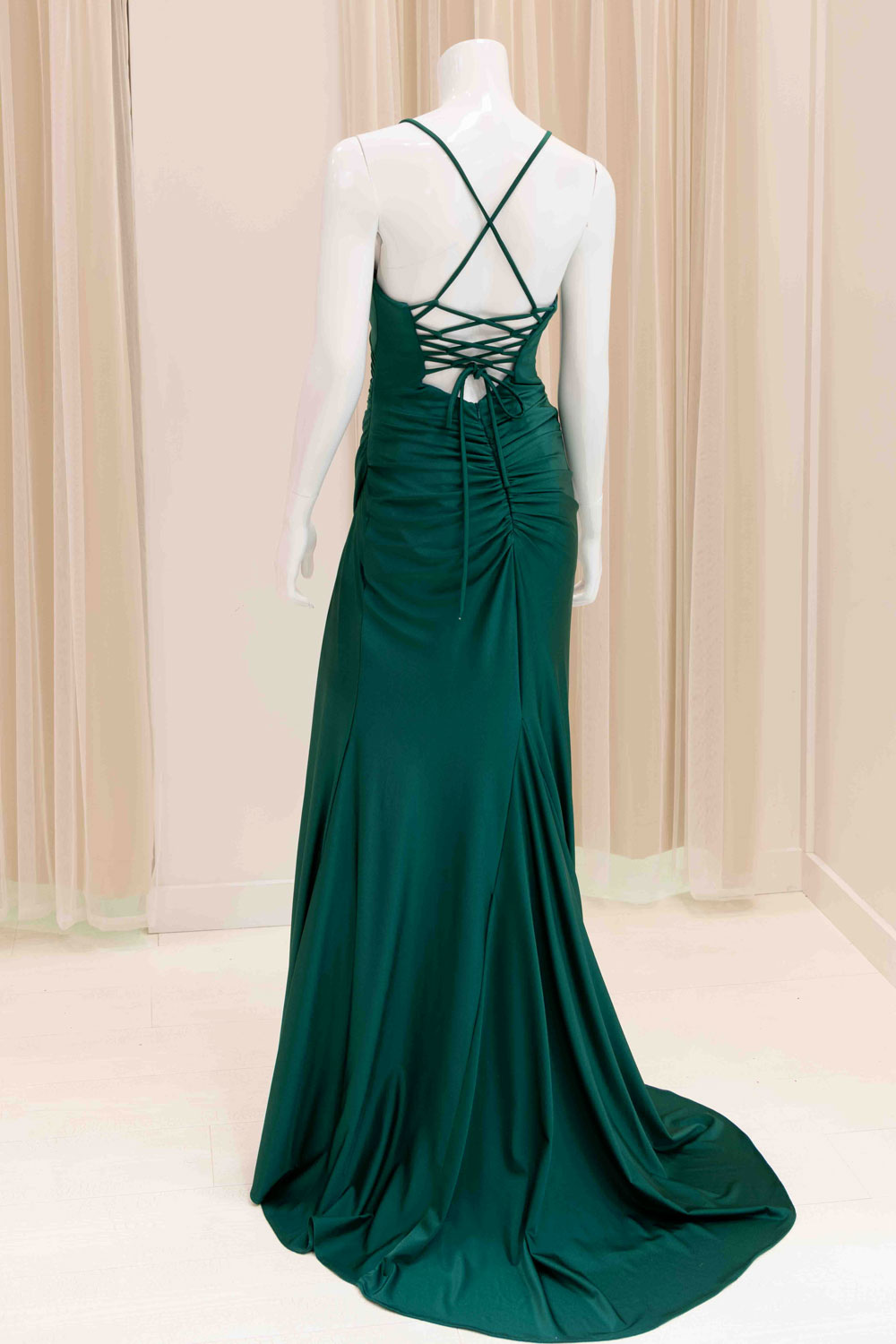 Jaida Satin Tie Back Evening Dress in Green
