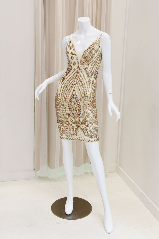 Janessa Sequin Pencil Dress in Gold