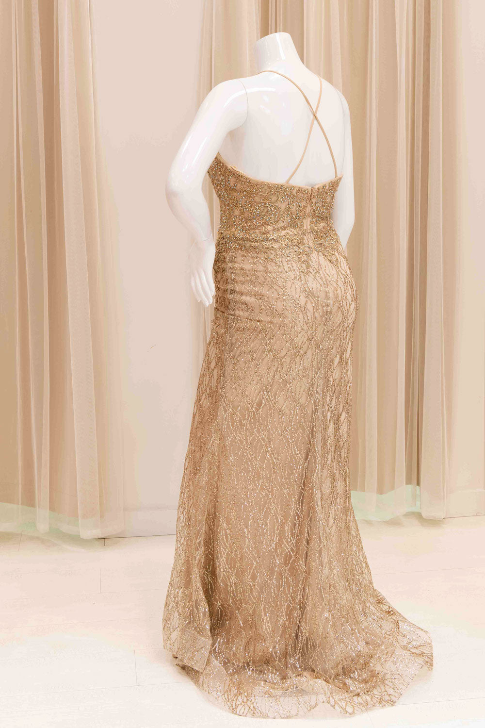 Jannah Glitter Mermaid Evening Gown in Gold