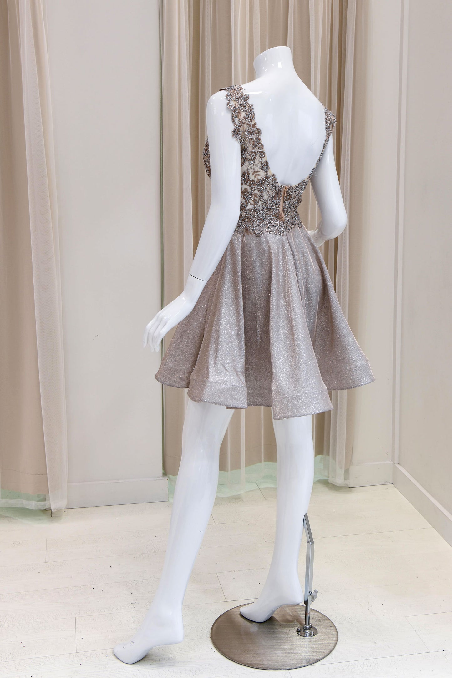 Leilani Glitter Fit and Flare Dress in Rose Gold