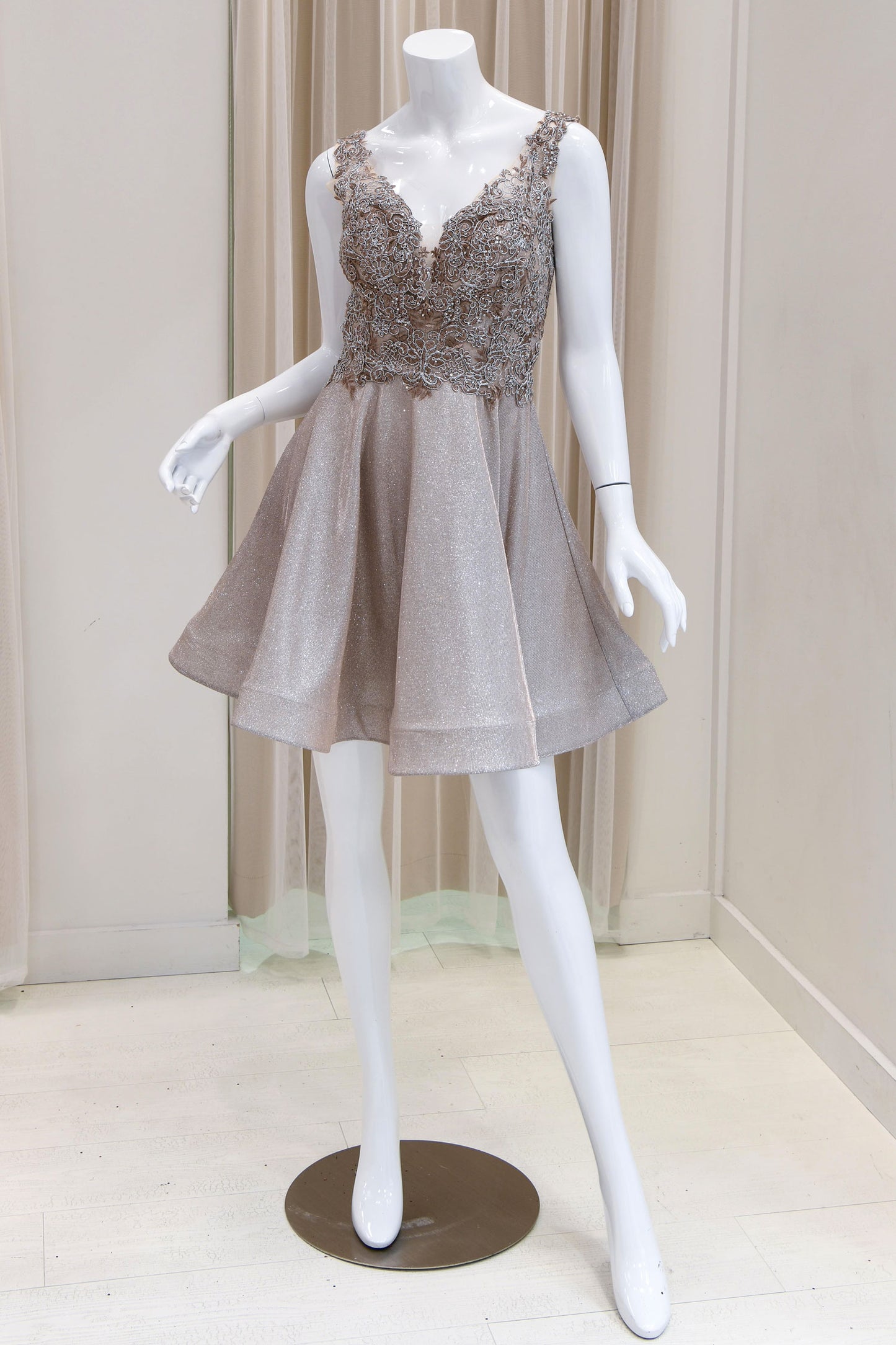 Leilani Glitter Fit and Flare Dress in Rose Gold