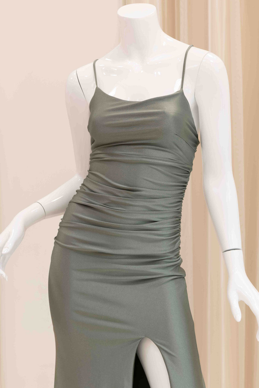 Mariana Ruched Evening Dress in Olive Green