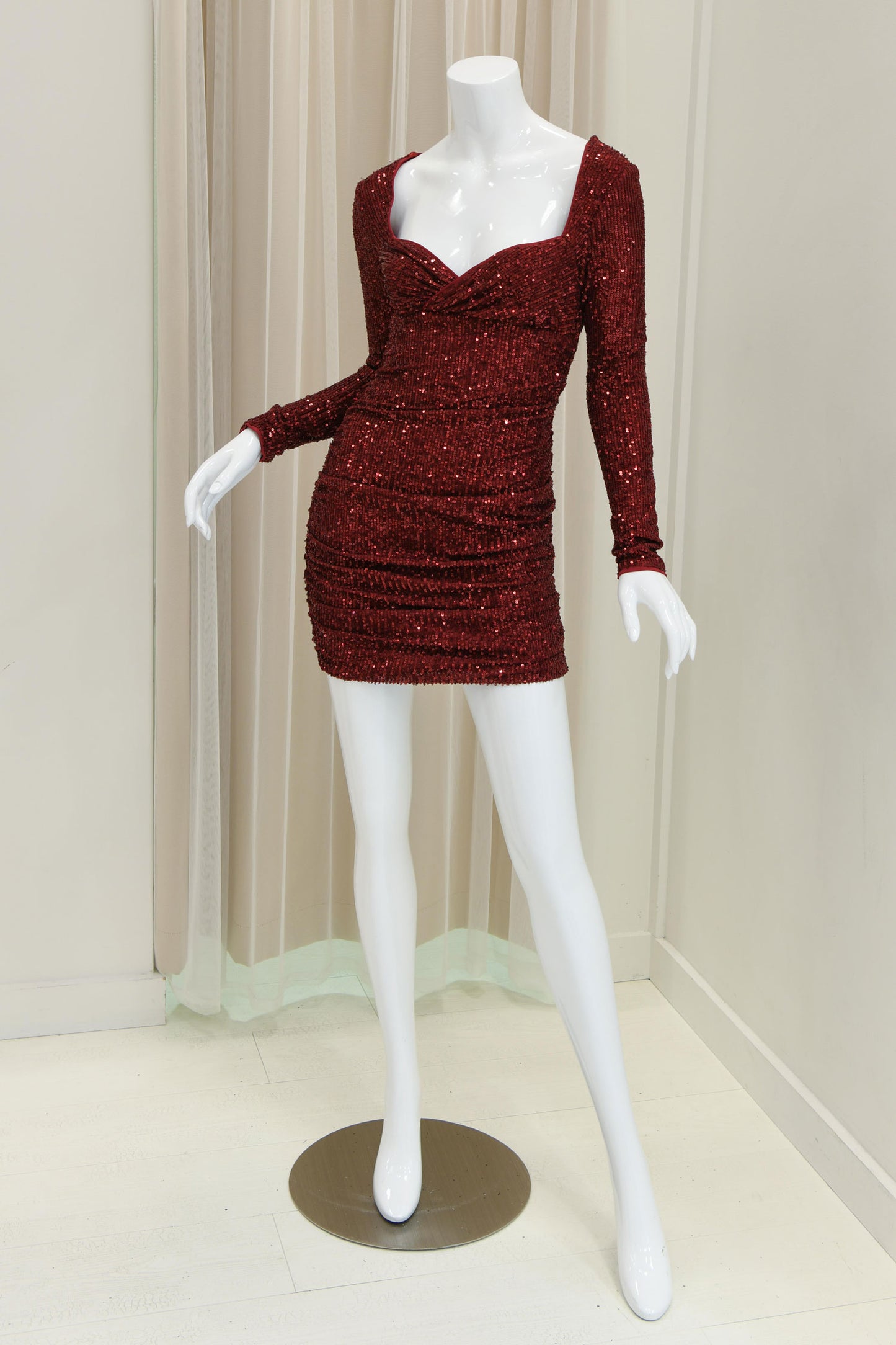 Raquel Sequin Mini Dress in Burgundy