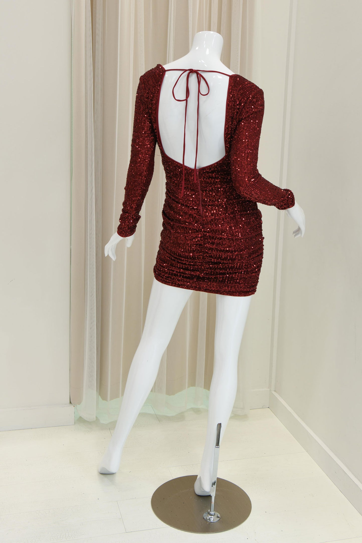 Raquel Sequin Mini Dress in Burgundy