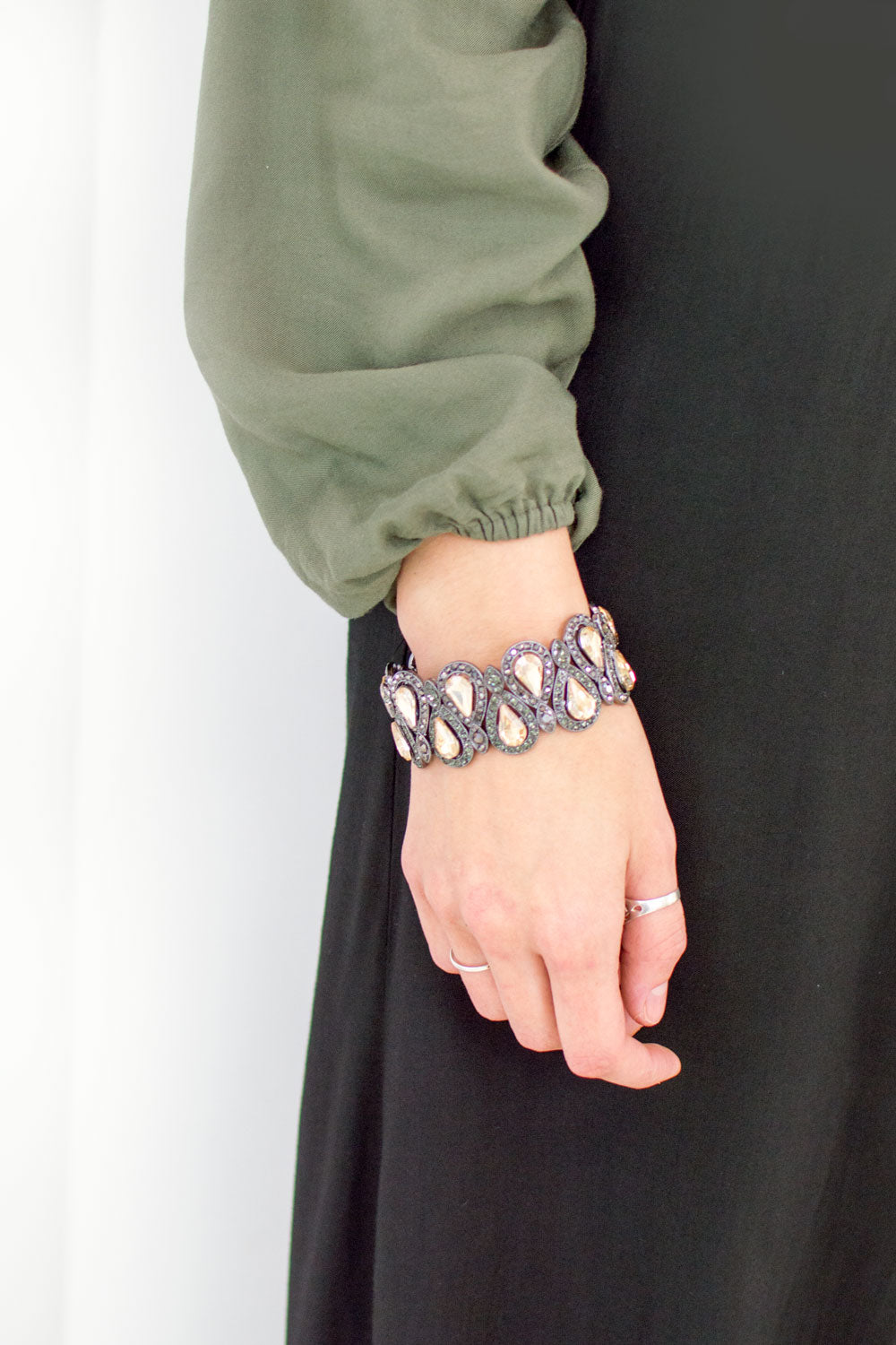 Champagne and Gunmetal Formal Statement Bracelet