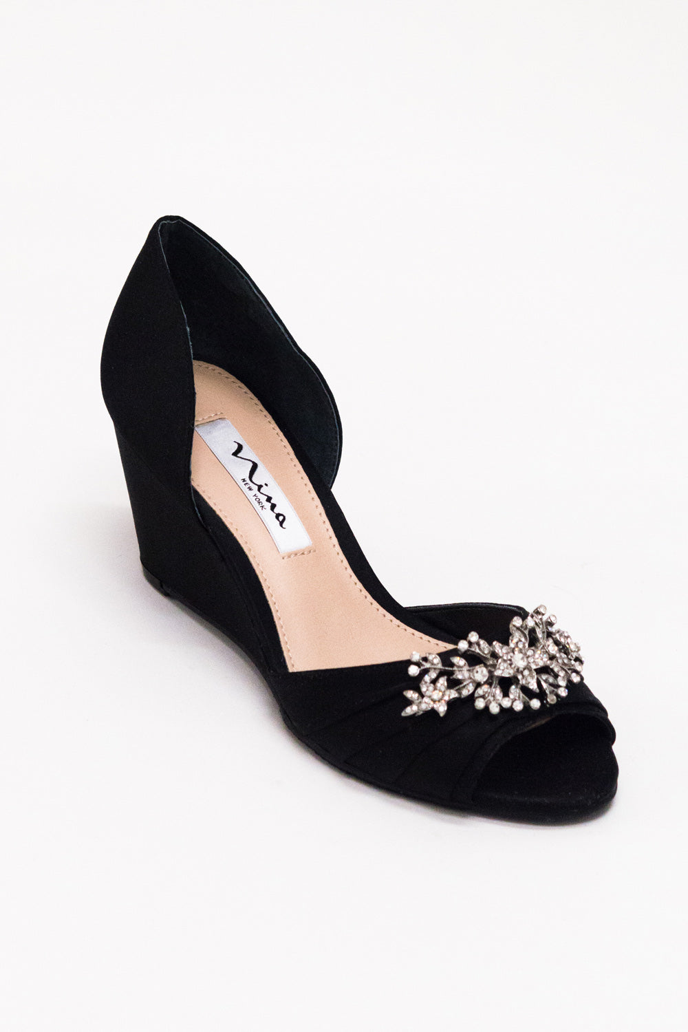 Emma Crystal Brooch Shoe in Black