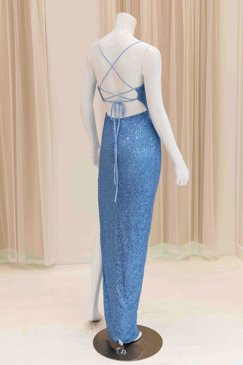 Sanaya Sequin Evening Gown in Light Blue