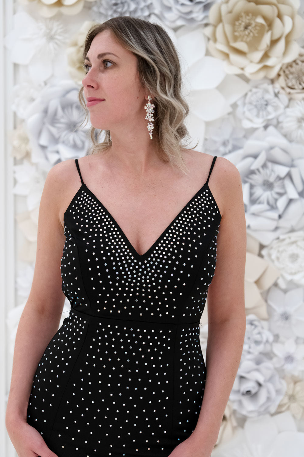 Teghan Studded Evening Dress in Black
