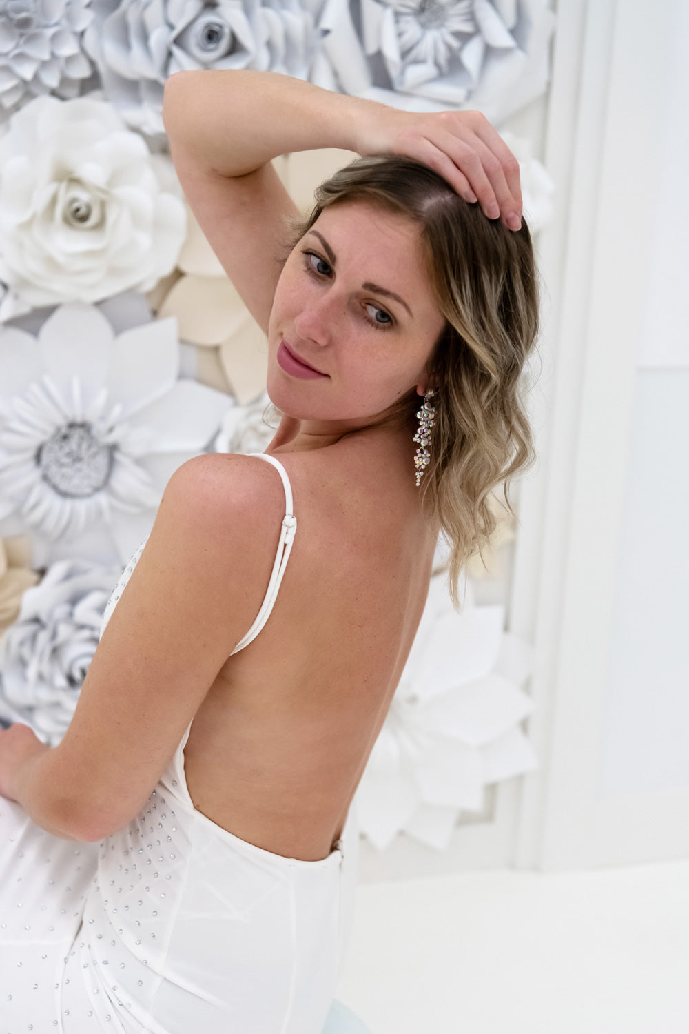 Teghan Studded Evening Dress in White