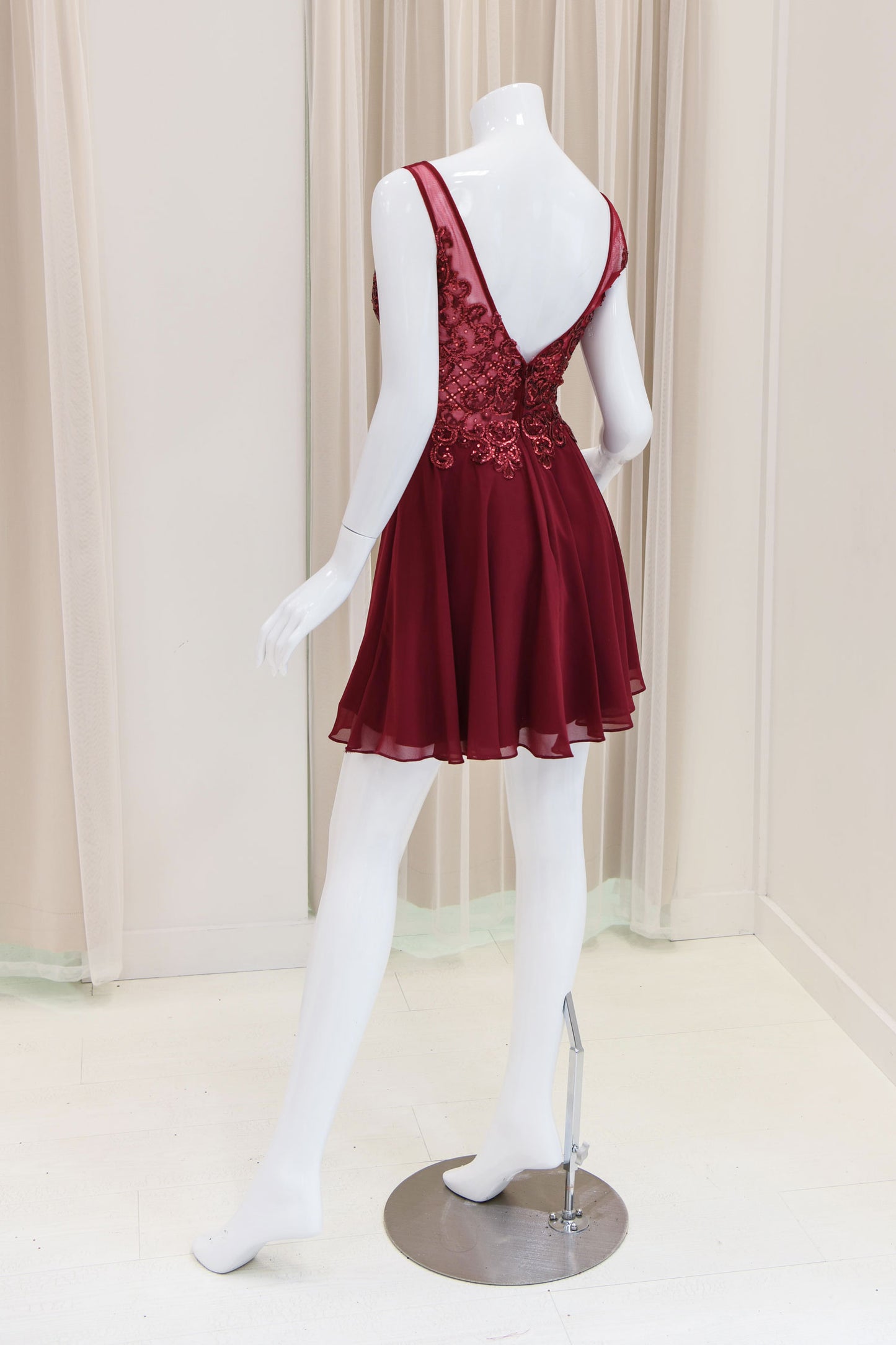 Vera Sequin Bodice Fit and Flare Dress in Burgundy