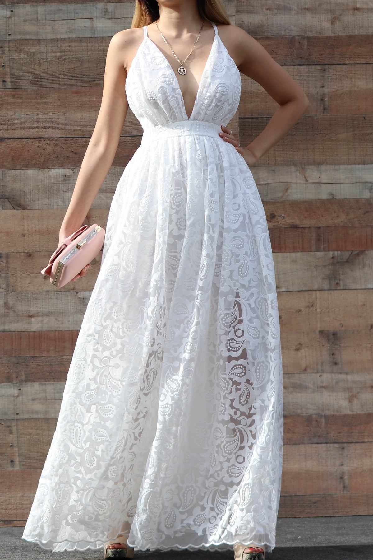 Saniyah Lace Evening Gown in White