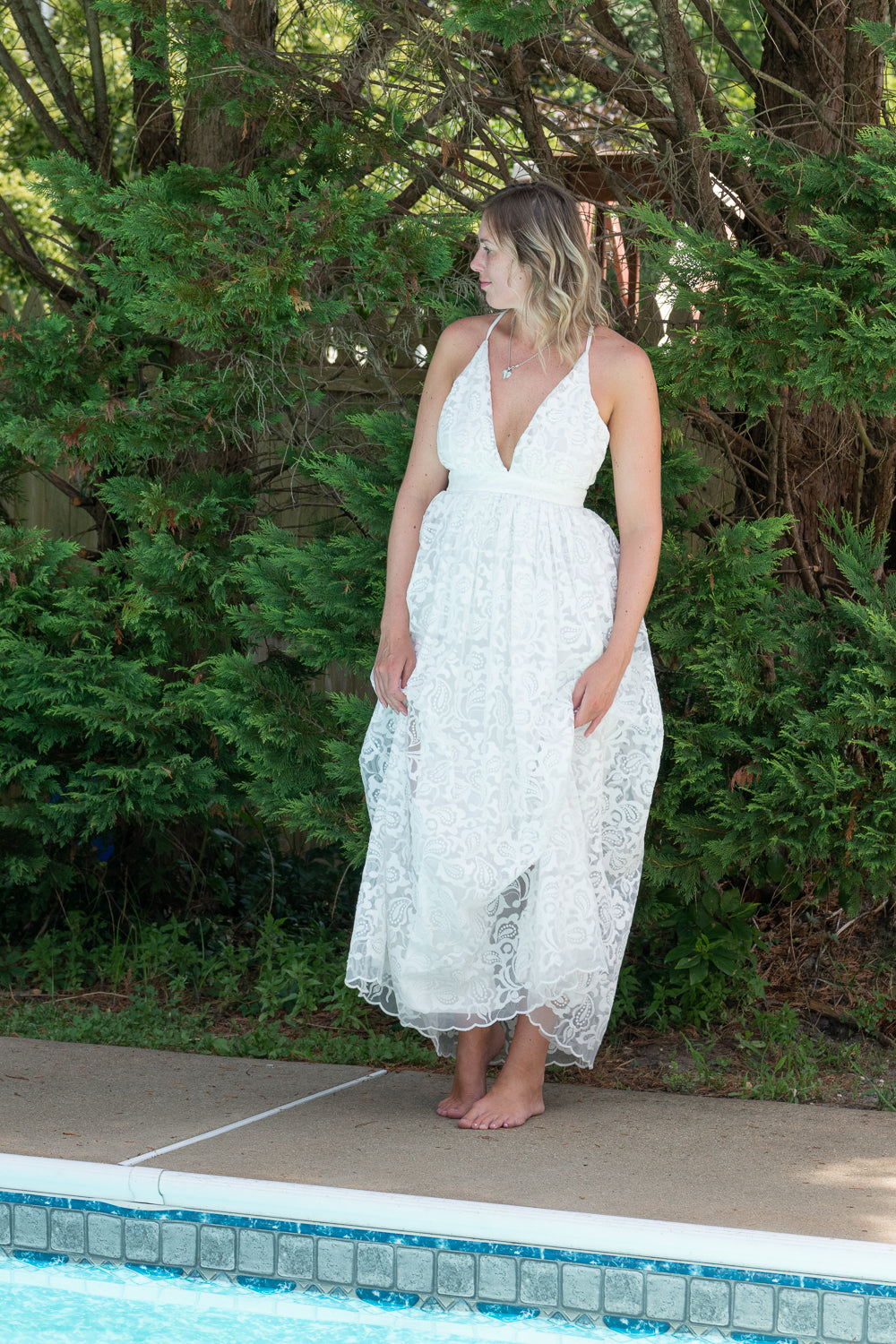 Saniyah Lace Evening Gown in White